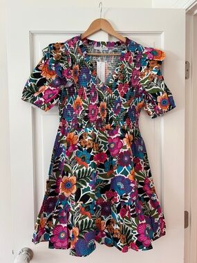 Baltic Born Kyrie Puff Sleeve Short Dress - White Multi L